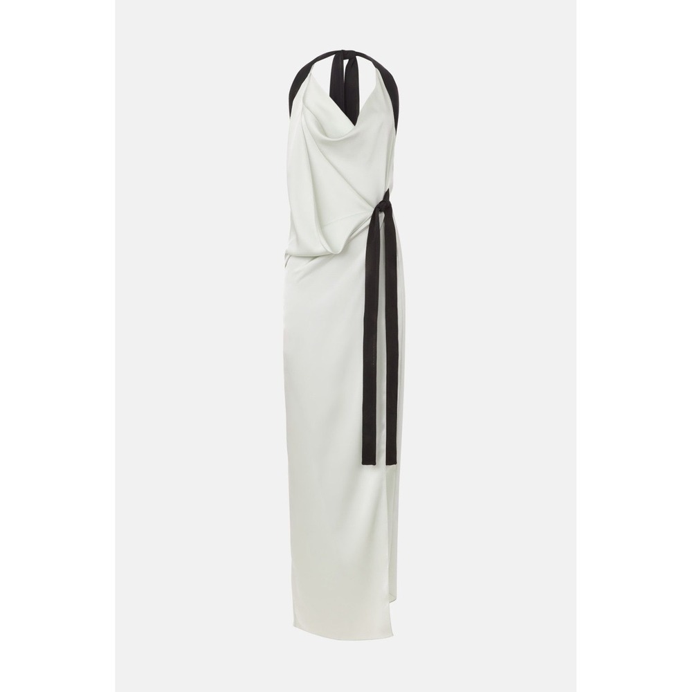 16Arlington Fiama Gown Mint Black Halter Cowl Neck Satin Wrap Maxi Dress UK 16 - Picture 2 of 7